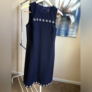 J Crew Scalloped Navy Blue Grommets Sheath Dress Navy blue size T4